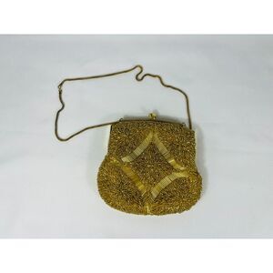 La Regale Gold Kiss Lock Beaded Evening Bag Purse Clutch